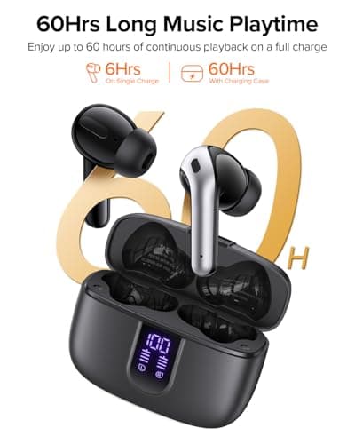 TAGRY Bluetooth Headphones True Wireless Earbuds 60H Playback LED Power Display Earphones with Wireless Charging Case IPX5 Waterproof in-Ear Ear buds with Mic for TV Smart Phone Laptop Computer Sports — view 2