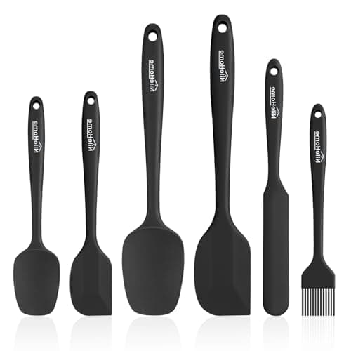 NileHome Silicone Spatula Set, 6 Pieces Food Grade Kitchen Utensils with Silicone Brush Heat Resistant Up to 600°F Dishwasher Safe BPA-Free Rubber Spatula for Scraping, Baking, Cooking, Mixing-Black