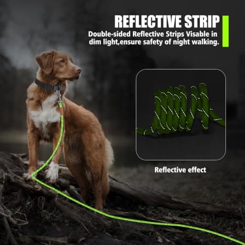 lynxking Long Dog Leash Reflective 15ft 30ft 50ft Check Cord Training Lead Padded Handle Heavy Duty Rope for Puppy Small Medium Large Dogs (Light Green, 30ft x 3/8inch) — view 3
