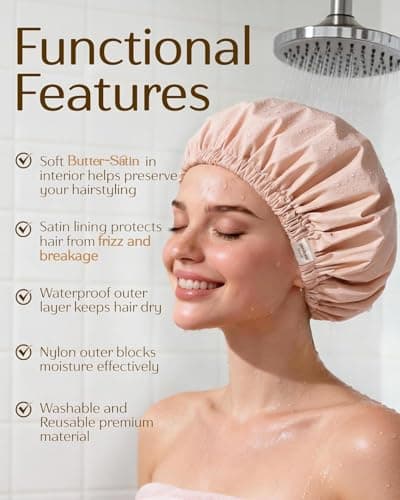 Yanibest Satin Lined Shower Cap for Women Reusable Waterproof — view 3