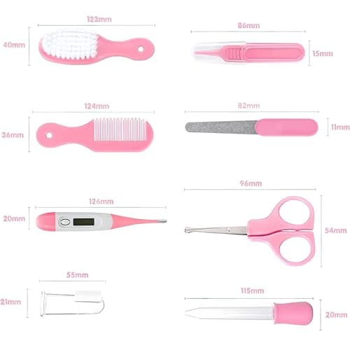 Baby Grooming Kit, Infant Safety Care Set with Hair Brush Comb Nail Clipper Nasal Aspirator,Baby Essentials Kit for Newborn Girls Boys (Pink Baby Grooming kit) — view 3