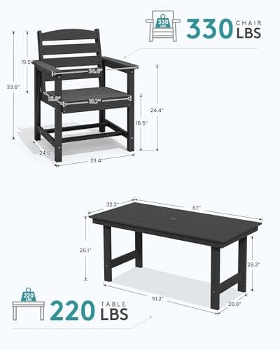SERWALL 8-Pc HDPE Dining Set, 1 Table, 1 Umbrella & 6 Chairs, Black — view 2