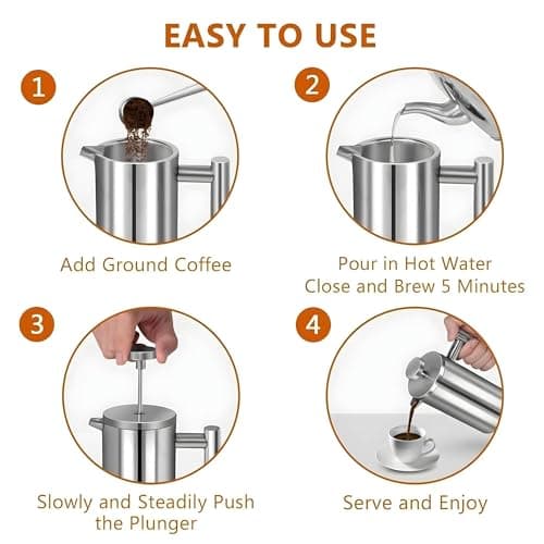 WORBIC Large French Press Coffee Maker 50oz (1.5L), 304 Stainless Steel Double Wall Insulated Coffee Press for Camping, Backpacking, Party, Travel, Gift Set, Dishwasher Safe (Silver, 6-8 Cups) — view 5