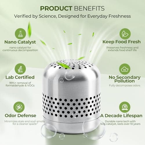 Hoopmon Fridge Deodorizer Lasts 10 Years, Long-Lasting Refrigerator Deodorizer Odor Eliminator, More Effective Than Baking Soda & Charcoal Bags, Air Purifier for Car & Closet (Stainless Steel, 1 Pack) — view 3