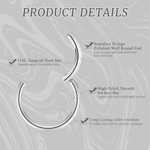 12g Septum Ring Seamless Septum Clicker Silver Septum Nose Rings Hoop 12 Gauge Earrings Lip Rings Cartilage Earring Surgical Steel Nose Hoop Helix Earring 10mm Rook Earring Earrings For Women 2pcs — view 4