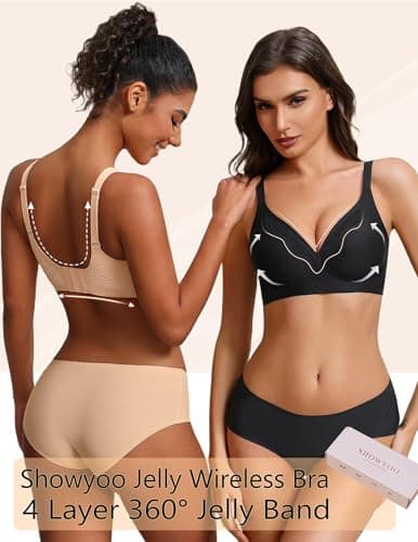 Showyoo Women Jelly Bras No Underwire Seamless Bralettes Comfort Wireless Bra V Neck Full Coverage T Shirt Brassiere Black L — view 4