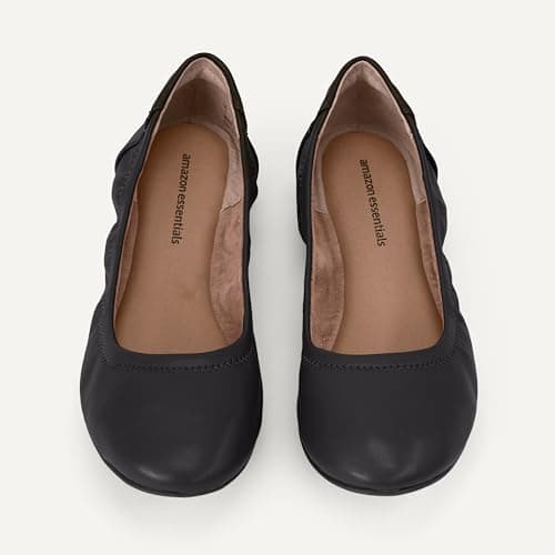 Amazon Essentials Women's Belice Comfortable Slip-On Ballet Flats Shoes, Black Faux Leather, 8 — view 4
