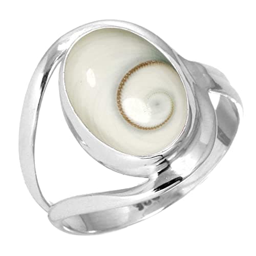 JEWELOPORIUM White Shiva Eye Silver Ring Size 9, 925 Sterling Silver Ring for Women, Natural Oval Stone Handmade Jewelry
