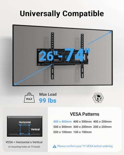Pipishell Full Motion TV Wall Mount for 26-74 inch TVs, up to 99lbs Max VESA 400x400mm, Wall Mount TV Bracket with Articulating Swivel Extension Tilting Leveling for LED LCD OLED 4K Flat Curved Screen