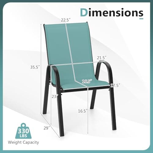 COSTWAY Patio Dining Chairs Set of 4, Stackable Outdoor Chairs with Armrest and High Back, Breathable Fabric & Metal Frame Chair for Garden Poolside Backyard Deck (Turquoise) — view 2