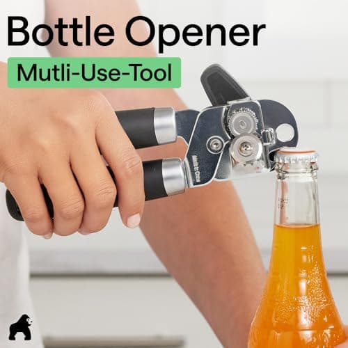 GORILLA GRIP Heavy Duty Stainless Steel Smooth Edge Manual Can Opener and Bottle Openers, US Designed, Comfortable Handle, Oversized Handheld Turn Knob, Multifunctional Kitchen Tool, Black — view 6