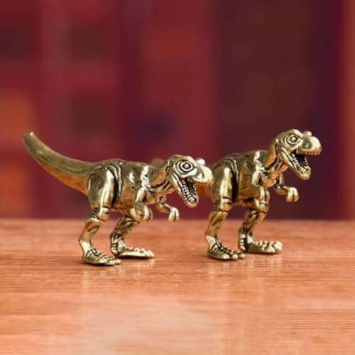 1PC Vintage Brass T-Rex Figurines, Solid Brass Dinosaur Mini Statues, Miniature Tyrannosaurus Rex Sculptures for Home Office Decor, Desktop Ornament, for Dinosaur Lovers & Collectors