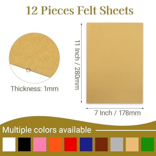 HARSKIYER Beige Felt Fabric Sheets 12 Pcs, 7 x 11 Inch Stiff Felt Squares for Sewing, Crafts, DIY Projects, Patchwork, Embroidery (1mm Thick)