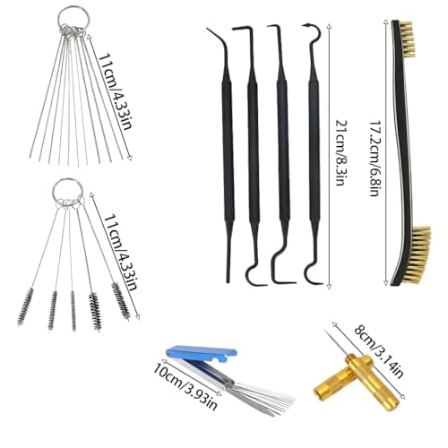 9 Pack Carburetor Cleaning Kit Airbrush Torch Tip Cleaner Set with 23 Carb Cleaner Needles 5 Nylon Brushes 1 Two-Head Brush 1 Scraper and 4 Cleaning Hooks for Motorcycle ATV Chainsaw Maintenance