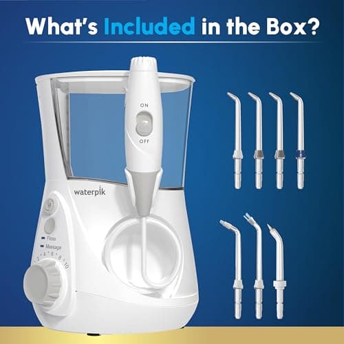 Waterpik Aquarius Water Flosser For Teeth Cleaning, Gums, Braces, Dental Care, Electric Power With 10 Settings, 7 Tips For Multiple Users And Needs, ADA Accepted, White WP-660, Packaging May Vary — view 3