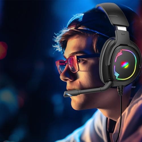 Jimonyer Gaming Headset for PS5 PS4 Xbox Series X|S PC Switch, 7.1 Surround Sound Over Ear Headphones with Noise Canceling Mic, RGB LED Light, Soft Memory Earmuffs Headset for Gaming or Work (Blue) — view 7