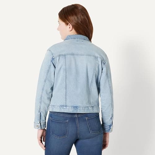 Amazon Essentials Unisex Kids' Medium Stretch Regular-Fit Denim Trucker Jacket, Tinted Ice Light Wash, Medium — view 2