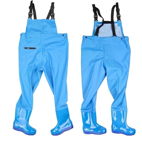 VicBre Kids Chest Waders with Non-Slip Boots, Attached System with Waterproof Trousers, Waders for Boys and Girls, Blue, 6 Little Kid