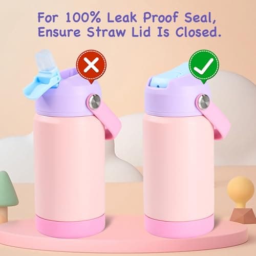 Kerilyn 12oz Kids Water Bottle 2 Pack, Stainless Steel Insulated Water Bottle Bulk, Toddler Cups with Straws Leak-Proof, Kids Water Bottles for School Boys Girls, BPA Free, 2 Piece Set Berry Couple — view 5