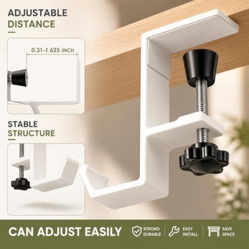 Headphone Stand - Aluminum Alloy Headphone Holder, Under Headset Stand for Desk Fit for PC Gaming Headset Hanger Hook Suitable for Office, Computer, Student Class Desk, Handmade Creator Table (White) — view 5