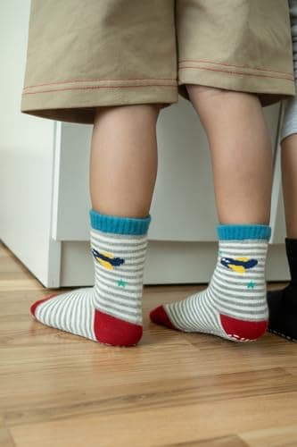 RATIVE Non Skid Anti Slip Cotton Crew Baby Babies Toddler Toddlers Socks for Boy Boys 2T 3T 2T-3T 12-24 12-18 Months With Grip Grippers (1-3T,RB-71112)