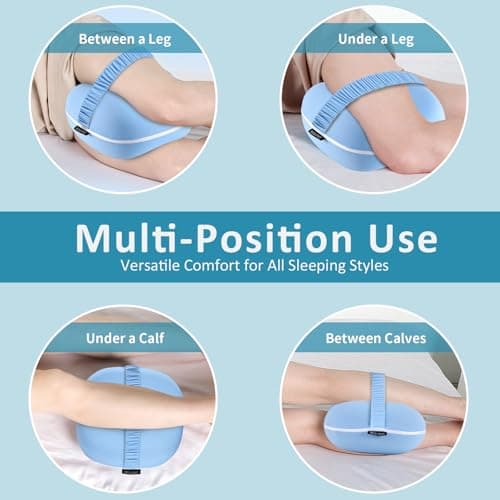 beslovo Side Sleeper Knee Pillow, Memory Foam Leg Pillow, Ergonomic Between Leg Pillow Eases Back Hip Pain, Spine Alignment Sciatica Relief, Knee Pillow with Ice Silk Cover and Elastic Strap (Blue) — view 5