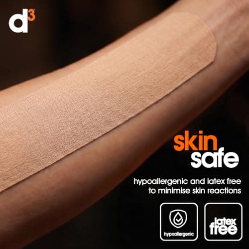 d3 K6.0 Kinesiology Tape 2in x 20Ft – Beige Athletic Tape for Joint Support, Pain Relief & Muscle Recovery | Water Resistant & Hypoallergenic for Knee, Shoulder & Back – Uncut Roll — view 4