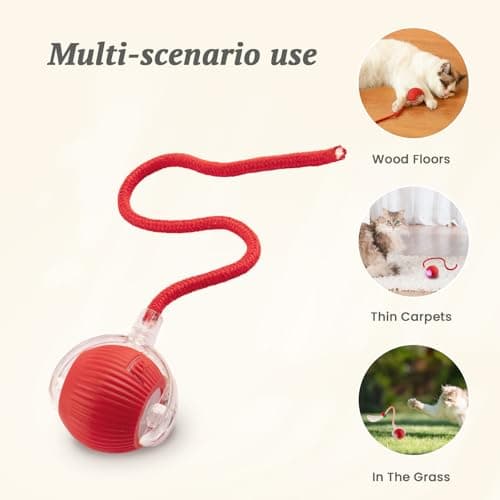 Interactive Cat Toy for Indoor Cats Fast Rolling on Carpet, Speedy Tail 2.0 Cat Toy, Three Working Modes 360° Smart Automatic Rolling Cat Ball Toys for Bored Indoor Cats and Dogs - Red