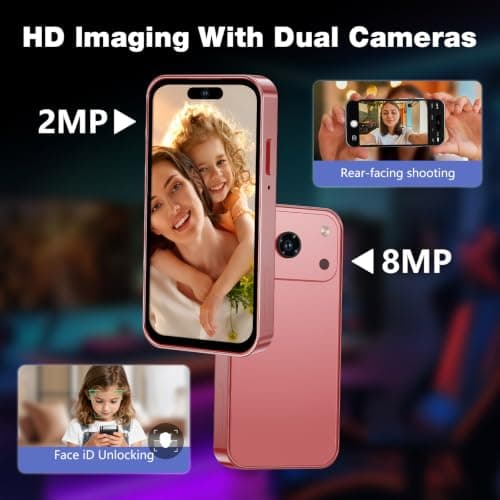 Pdfbenli Mini Phone for Kids, Unlocked Kid Phone, 3.7 HD Touch Screen, 3GB+32GB, 4G, Dual SIM, Face ID, Android 10.0, GPS, Kids Smart Phone (Pink) — view 3