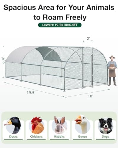 JFHID Metal Chicken Coop, 19.5 x 10 x 6.4 FT Extra Large Chicken Run Enclosure with Cover, Walk-in Chicken Pen for Outdoor Backyard and Farm, Poultry Cage Suitable for 15–20 Chickens, Dome Roof — view 3