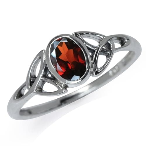 Silvershake Natural Garnet White Gold Plated 925 Sterling Silver Triquetra Celtic Knot Ring Size 4