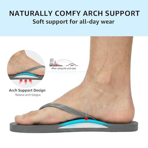 STQ Shower Flip Flops for Men Quick Dry Shower Shoes for College Dorm Gym Locker Room Non-Slip Arch Support Water Sandals with Orthotic Footbed & Drain Holes Dark Grey, Size 11 — view 4