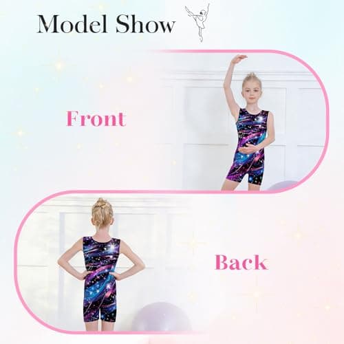 ACOCOPY Leotards for Girls Gymnastics Stretchy Purple Blue Biketard Unitard Bling Quick Dry Dance Bodysuits Size 6-7