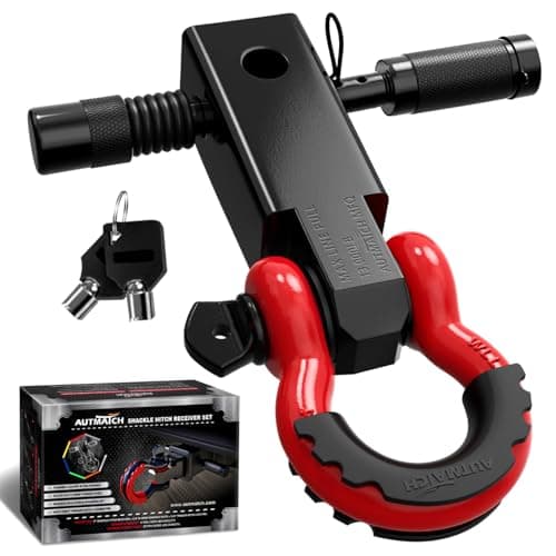 AUTMATCH Shackle Hitch Receiver 2 Inch - 3/4" D Ring Shackle and 5/8" Trailer Hitch Lock Pin, 45,000 Lbs Break Strength Heavy Duty Receiver Towing Kit for Off-Road Vehicle Recovery, Black & Red