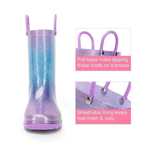 DREAM PAIRS Kids Rain Boots Glitter Boys Girls with Easy-on Handles Sparkly Waterproof Boots Outdoor Playing Rain Boots Toddler Unisex-Child,Size 11 Little Kid,Purple/Pink/Blue,KKEMRB2501 — view 4