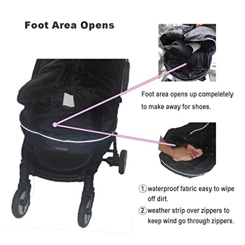 German Designed Universal Stroller Footmuff, 2 Way Zippers Style Easy for Baby in&Out, Length Extensible,Temperature Adjustable Footmuff Fits Baby Growth,Reflective Strips Around Bunting Bag — view 3