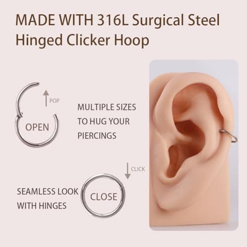 Silver Nose Hoop Hypoallergenic Nose Rings for Women & Men 18 Gauge 8mm — view 4