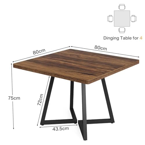 Tribesigns Square Dining Table for 2, 31.5" Industrial Dinner Table with Metal Base, Kitchen Table for Dining Room, Small Space, Apartment, Rustic Brown & Black