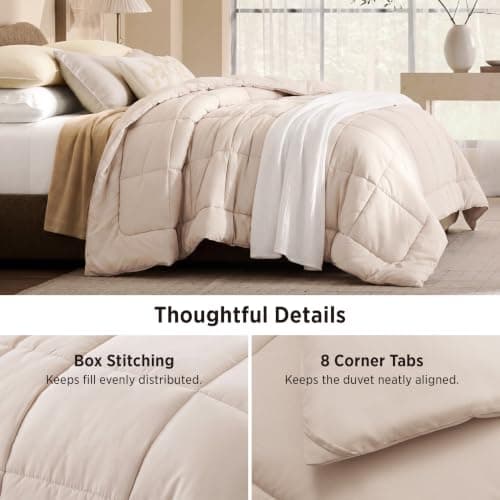 Bedsure Comforter Duvet Insert - Quilted Comforters Queen Size, All Season Duvet, GentleSoft Down Alternative Bedding Blanket, with 8 Tabs, Gifts for Women/Men, Beige, Queen 88 x 88 Inches — view 5