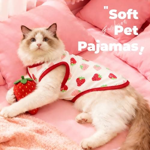 PETCARE Cartoon Dog Shirts for Small Dogs Cute Dog Clothes Red Strawberry Tshirt Soft Cotton Puppy Pajamas Breathable Sleeveless Pet Tank Top Spring Summer Dogs Clothes for Chihuahua Yorkie Shih Tzu — view 3