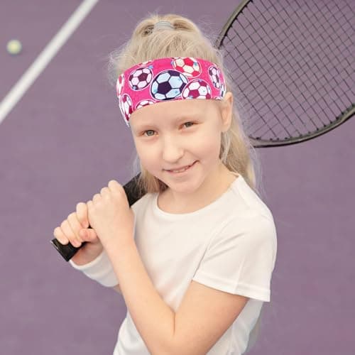 Kids Sports Headbands for Boys - Soccer Sweatbands for Kids, Athletic Headbands for Running, Basketball, Football, and Outdoor Play, Ages 4-9 (Pink&Yellow&Purple, 4-9 Years) — view 5