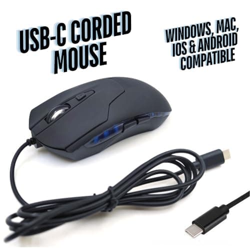CBUS Wired USB C Mouse, 6-Button Quiet Click Computer Mouse - 4 DPI Speeds, Ergonomic, LED Backlight - Compatible with Mac, Chromebook, HP, DELL XPS, ASUS, Surface, Silent Gaming Mouse Type-C Wired