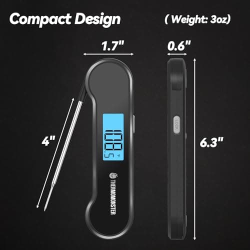 0.5 Sec Instant Read Meat Thermometer Digital with ±0.5℉ Precision, Food Thermometer for Cooking Kitchen Gadgets, Oven Grill Candy BBQ Essentials Accessories, Gifts for Him Dad Men Birthday, Black — view 2