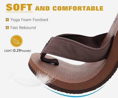 KuaiLu Men's Leather Flip Flops Arch Support Summer Beach Pool Water Thong Sandals Waterproof Rubber Walking Shoes Slip on Orthotic Casual Sport Cushioned Wide Slides Shower Slippers Coffee Size 10 — view 2