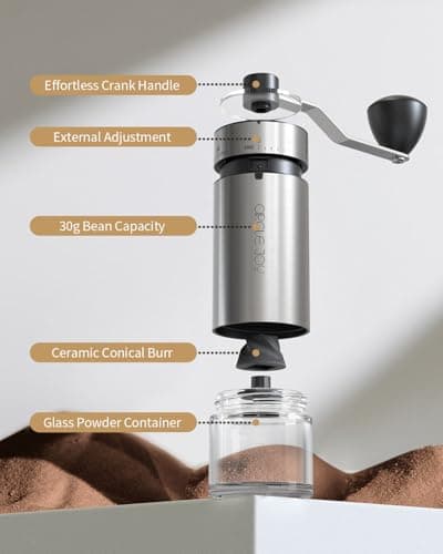 CIRCLE JOY Mini Manual Coffee Grinder with 40 External Adjustable Settings and Ceramic Conical Burr, Portable Stainless Steel Hand Coffee Grinder for Home and Travel — view 4