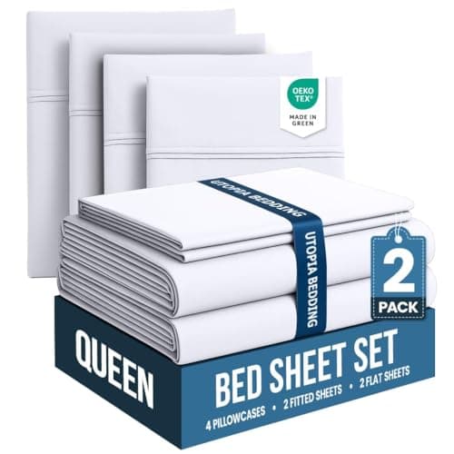 Utopia Bedding Queen Bed Sheets Set - Pack of 2 Sheet Sets - Perfect for Spa, Hotel, & Guest Bedroom - Brushed Microfiber - Shrinkage and Fade Resistant - Easy Care (White)