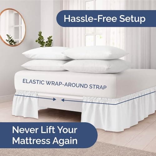 Wrap Around Dust Ruffle Bed Skirt, Queen Size Beds - 12 Inch Drop, White