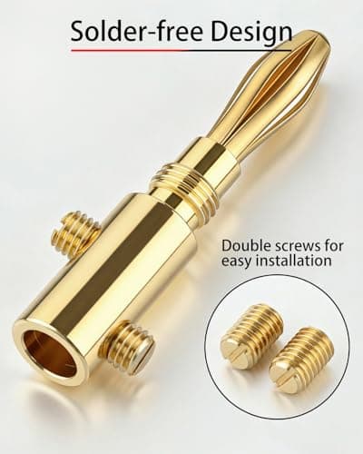 Zylveron Banana Plugs, Solderless 24K Gold Plated 4mm Speaker Wire Connectors — view 2
