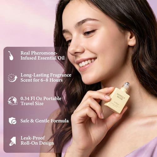 PUREU Pheromones Perfumes for Women Roll On – Vanilla Musk Pheromone Perfume Long Lasting Vanilla Perfume Travel Size Perfume Fragrance Eau De Parfum 0.34 Fl Oz/10ml, Made in USA
