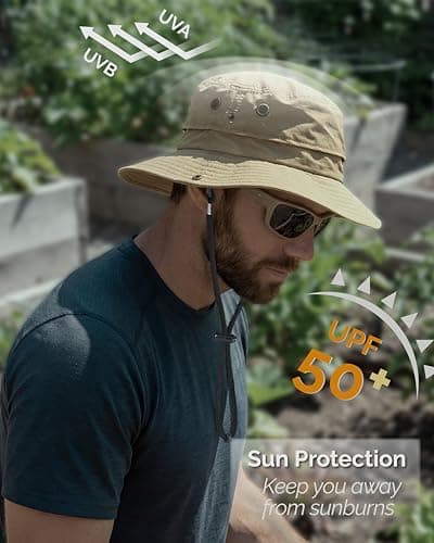 Hat Hut Mens Waterproof Bucket Rain Hat, UPF50+ Sun Hat, Wide Brim, Packable, All-Weather Outdoor Hiking Fishing Hats (CA/US, Alpha, One Size, Khaki) — view 2